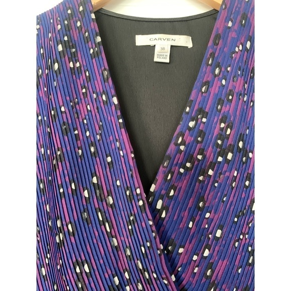 Carven Women’s Georgette‎ Pleated Violet Cocktail Dress Ruffle Hem Size 38/8 US - Picture 4 of 16